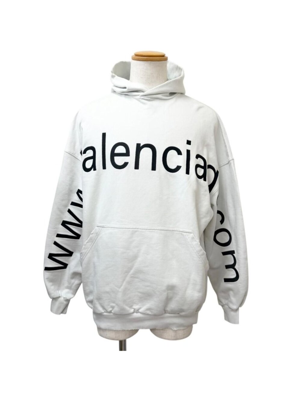 Balenciaga Large Fit Hoodie Distressed Sweatshirt Off White